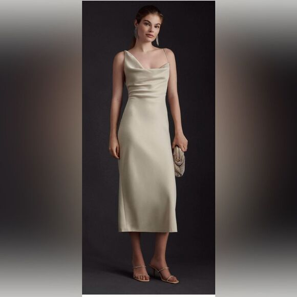 Anthropologie BHLD August Satin Charmeuse Midi Dress - Picture 1 of 15
